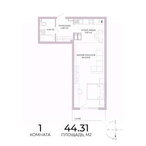 1-к квартира, строящийся дом, 44м2, 5/17 этаж