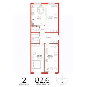 2-к квартира, вторичка, 83м2, 3/18 этаж