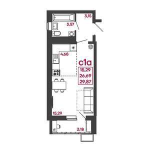 Студия квартира, вторичка, 30м2, 6/17 этаж