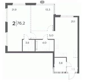 2-к квартира, вторичка, 76м2, 10/21 этаж