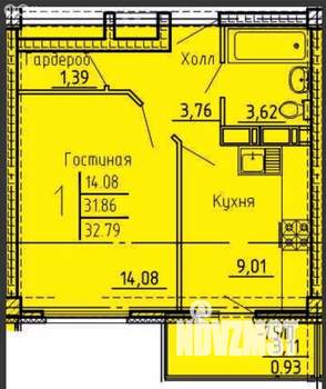 1-к квартира, вторичка, 33м2, 18/18 этаж