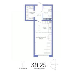 1-к квартира, строящийся дом, 38м2, 2/17 этаж
