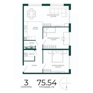 3-к квартира, строящийся дом, 76м2, 4/17 этаж