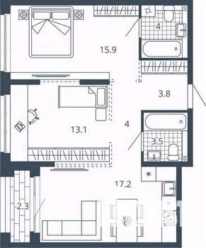 2-к квартира, вторичка, 64м2, 13/24 этаж
