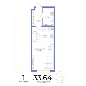 1-к квартира, строящийся дом, 34м2, 6/17 этаж