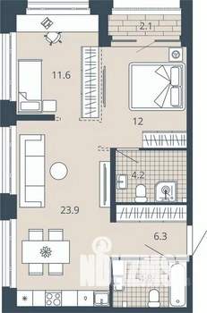 2-к квартира, вторичка, 63м2, 21/23 этаж