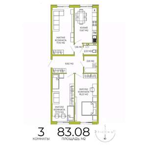3-к квартира, строящийся дом, 83м2, 7/18 этаж