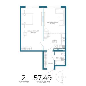 2-к квартира, вторичка, 57м2, 6/17 этаж