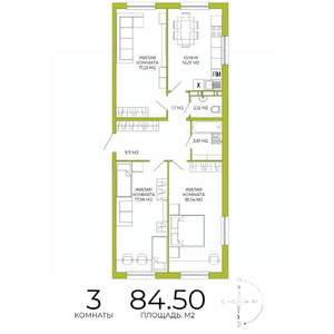 3-к квартира, строящийся дом, 85м2, 7/18 этаж