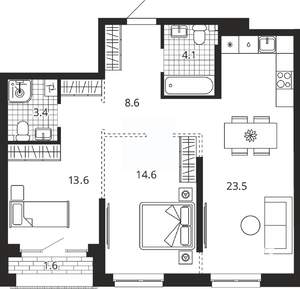 2-к квартира, вторичка, 69м2, 12/23 этаж