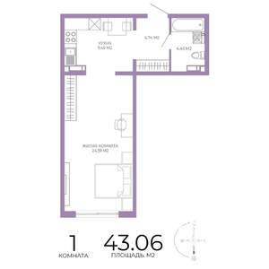 1-к квартира, строящийся дом, 43м2, 4/17 этаж