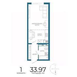 1-к квартира, строящийся дом, 34м2, 8/17 этаж