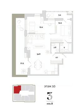 3-к квартира, вторичка, 92м2, 10/24 этаж