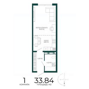 1-к квартира, строящийся дом, 34м2, 12/17 этаж