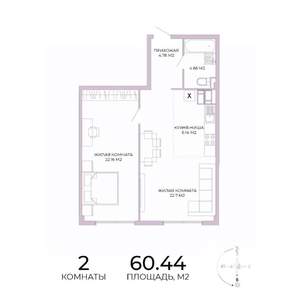 2-к квартира, строящийся дом, 60м2, 17/17 этаж