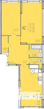 2-к квартира, сданный дом, 74м2, 5/18 этаж
