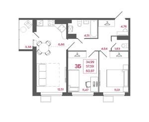 3-к квартира, вторичка, 61м2, 14/18 этаж