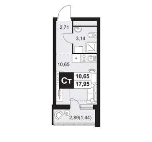 Студия квартира, вторичка, 18м2, 7/20 этаж