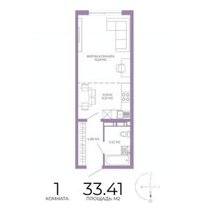 1-к квартира, строящийся дом, 33м2, 2/17 этаж