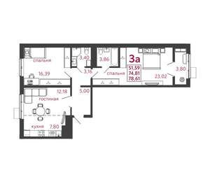 3-к квартира, вторичка, 79м2, 6/12 этаж