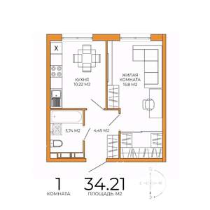 1-к квартира, строящийся дом, 34м2, 16/18 этаж