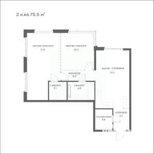 2-к квартира, вторичка, 76м2, 21/21 этаж