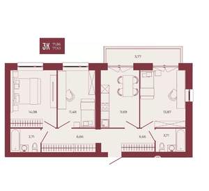 3-к квартира, вторичка, 78м2, 17/17 этаж