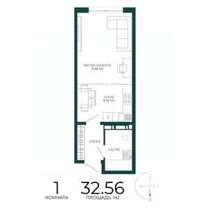 1-к квартира, строящийся дом, 33м2, 5/17 этаж