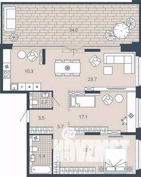 2-к квартира, вторичка, 102м2, 18/23 этаж