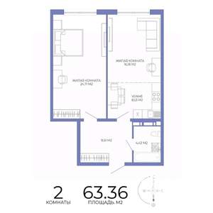 2-к квартира, строящийся дом, 63м2, 5/17 этаж