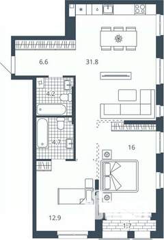 2-к квартира, вторичка, 77м2, 16/23 этаж