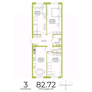 3-к квартира, строящийся дом, 83м2, 8/18 этаж
