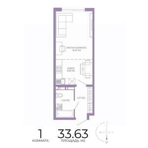 1-к квартира, строящийся дом, 34м2, 6/17 этаж