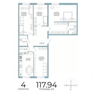 4-к квартира, строящийся дом, 118м2, 7/18 этаж