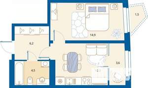 1-к квартира, вторичка, 42м2, 6/16 этаж