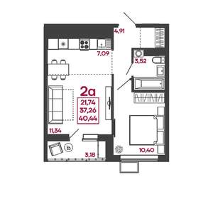 2-к квартира, вторичка, 40м2, 15/17 этаж