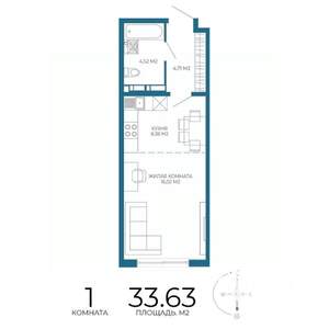 1-к квартира, строящийся дом, 34м2, 7/17 этаж
