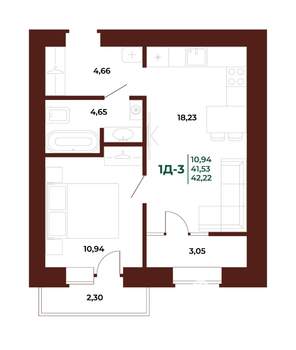 1-к квартира, вторичка, 43м2, 8/17 этаж