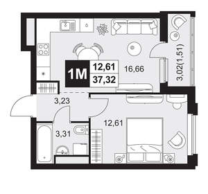 2-к квартира, вторичка, 37м2, 10/20 этаж