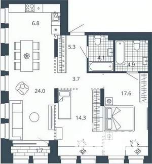 2-к квартира, вторичка, 82м2, 10/24 этаж