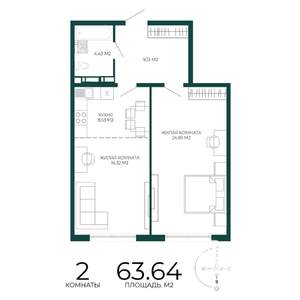 2-к квартира, строящийся дом, 64м2, 17/17 этаж