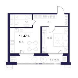 1-к квартира, вторичка, 48м2, 11/16 этаж