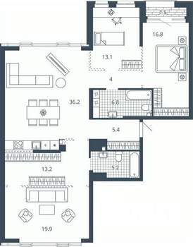 3-к квартира, вторичка, 121м2, 13/24 этаж