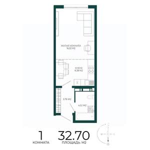 1-к квартира, строящийся дом, 33м2, 13/17 этаж