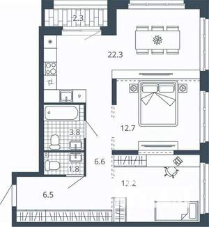 2-к квартира, вторичка, 68м2, 13/24 этаж