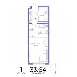 1-к квартира, строящийся дом, 34м2, 17/17 этаж