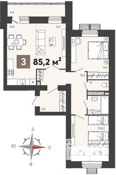 3-к квартира, вторичка, 85м2, 7/16 этаж