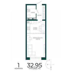 1-к квартира, строящийся дом, 33м2, 2/17 этаж