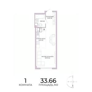 1-к квартира, строящийся дом, 34м2, 14/17 этаж