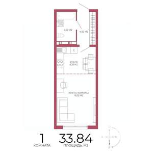 1-к квартира, строящийся дом, 34м2, 9/18 этаж